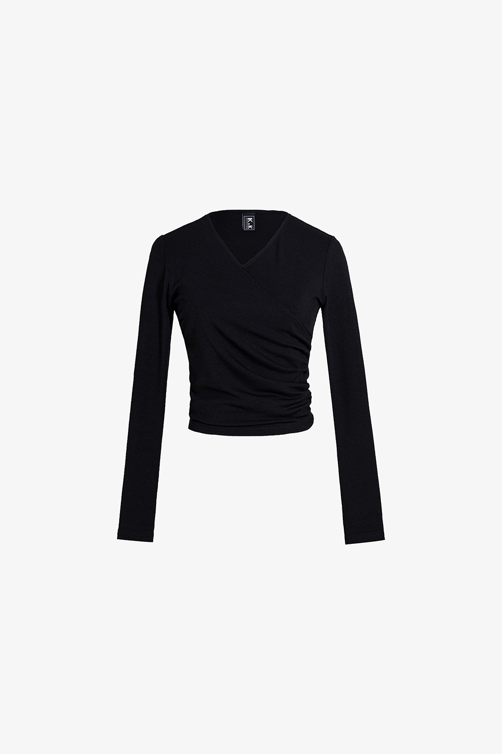 Áo thun nữ tay dài màu đen cổ đắp chéo