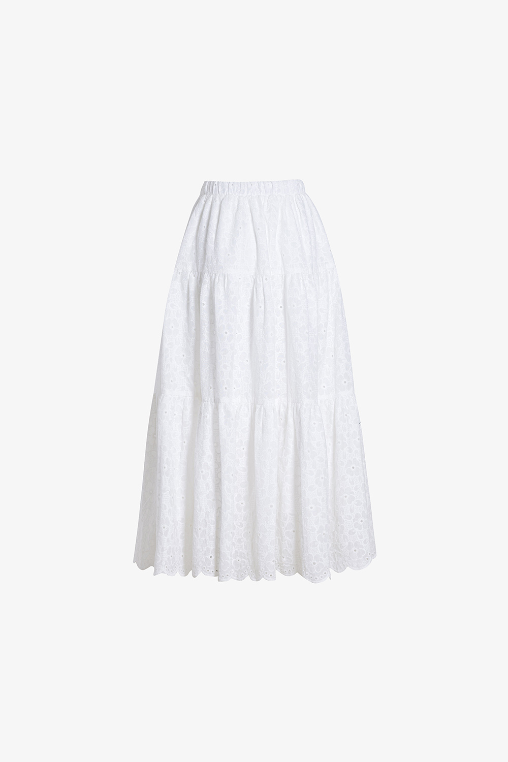 Chân váy dài dáng xòe bo chun ren thêu hoa