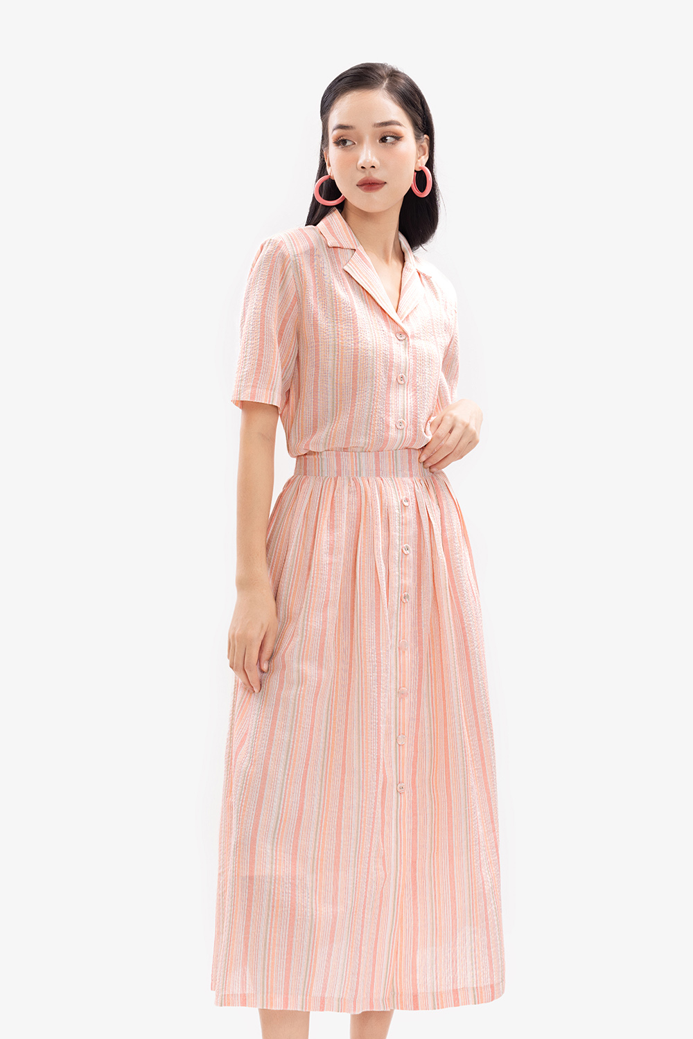 Chân váy dài dáng xòe họa tiết sọc