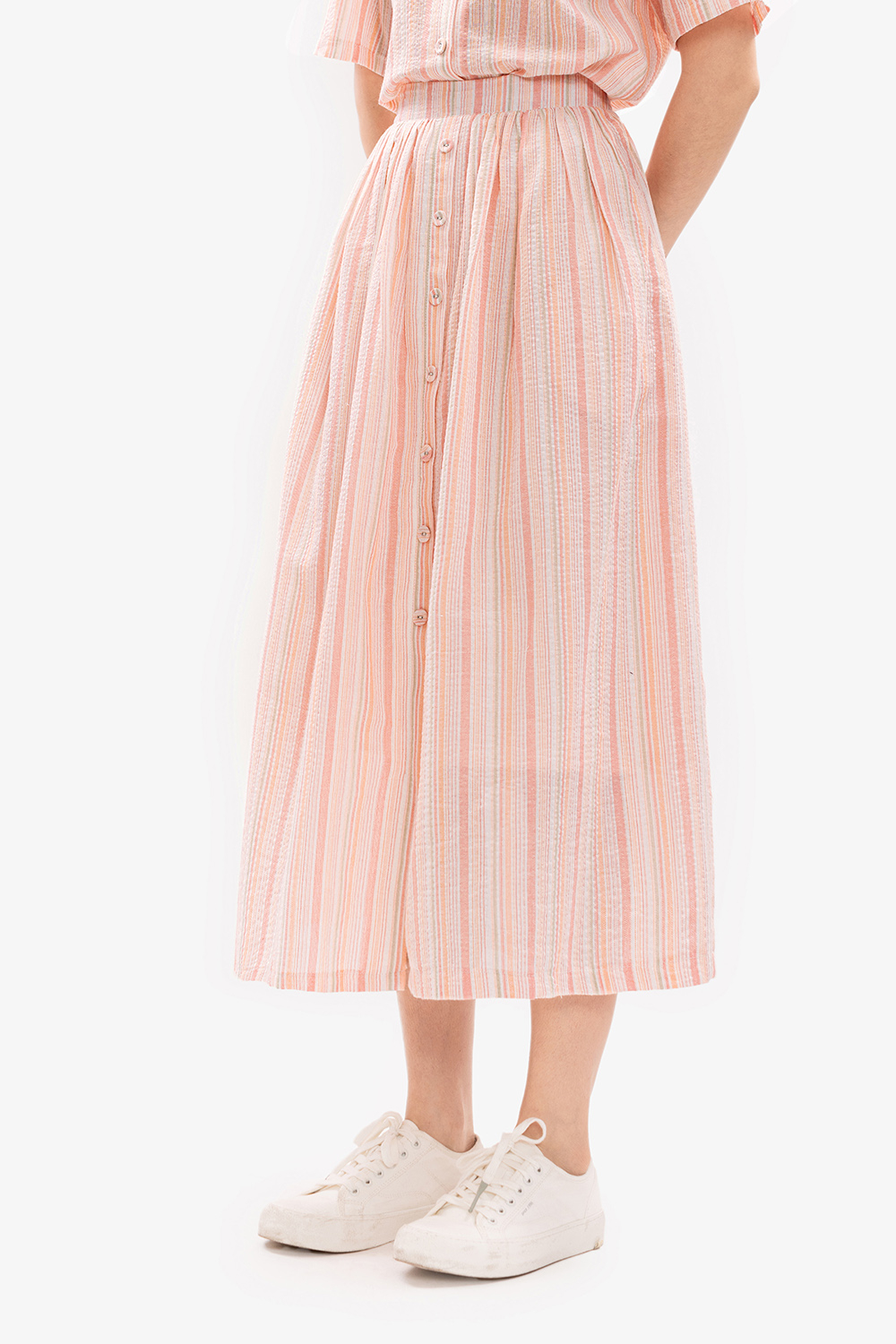 Chân váy dài dáng xòe họa tiết sọc