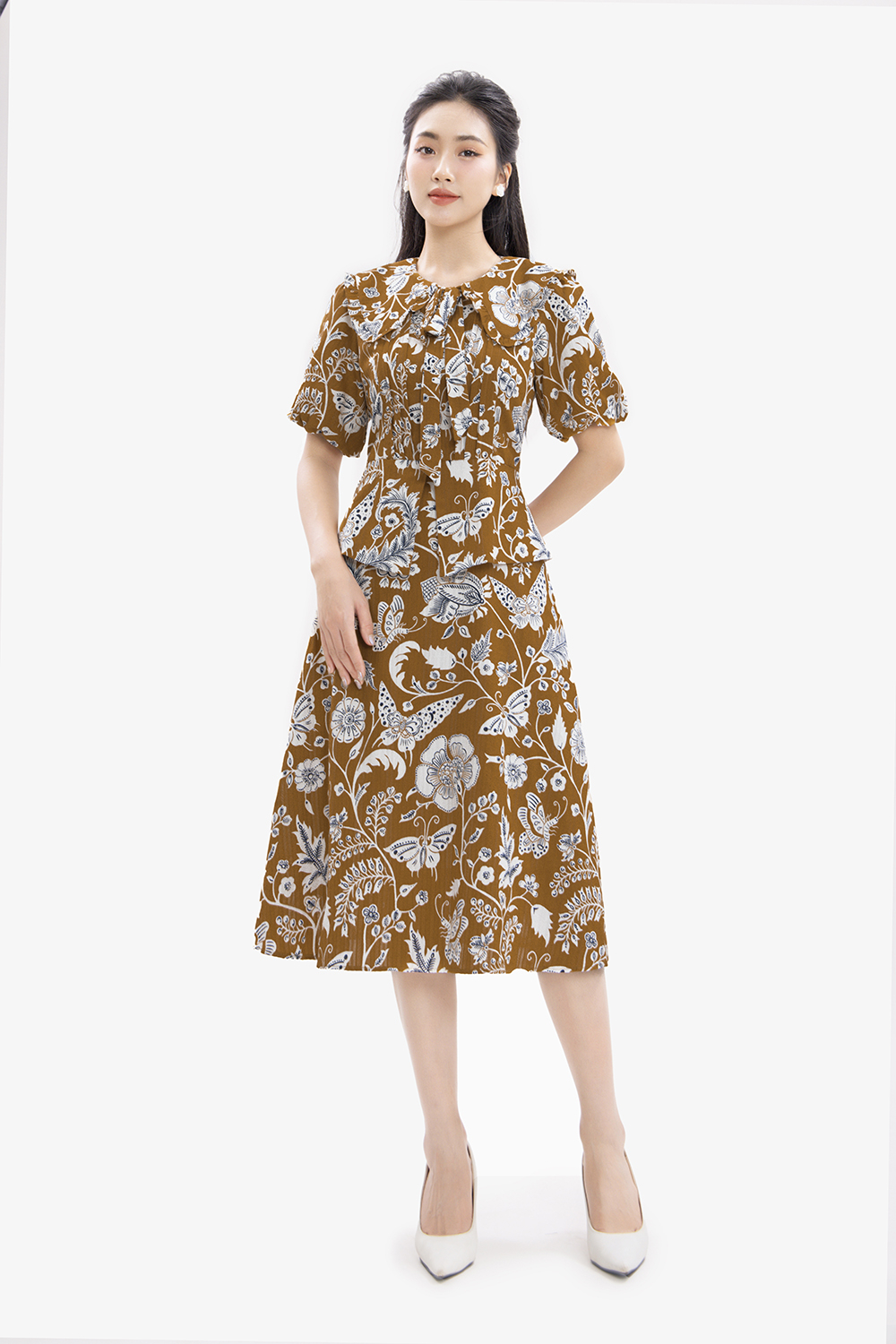 Đầm chữ A dáng peplum phối họa tiết