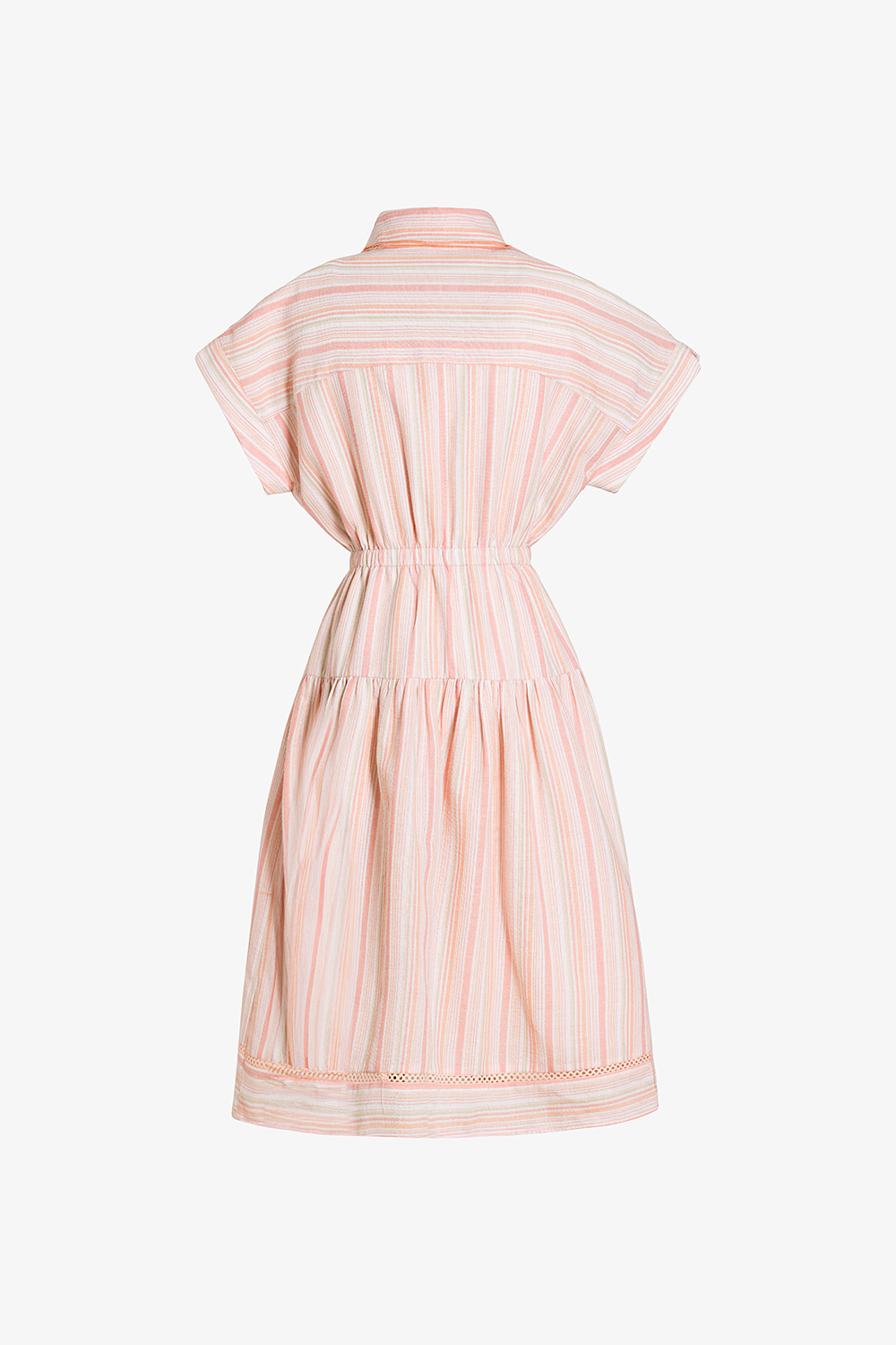 Đầm sơ mi xòe họa tiết sọc phối nút