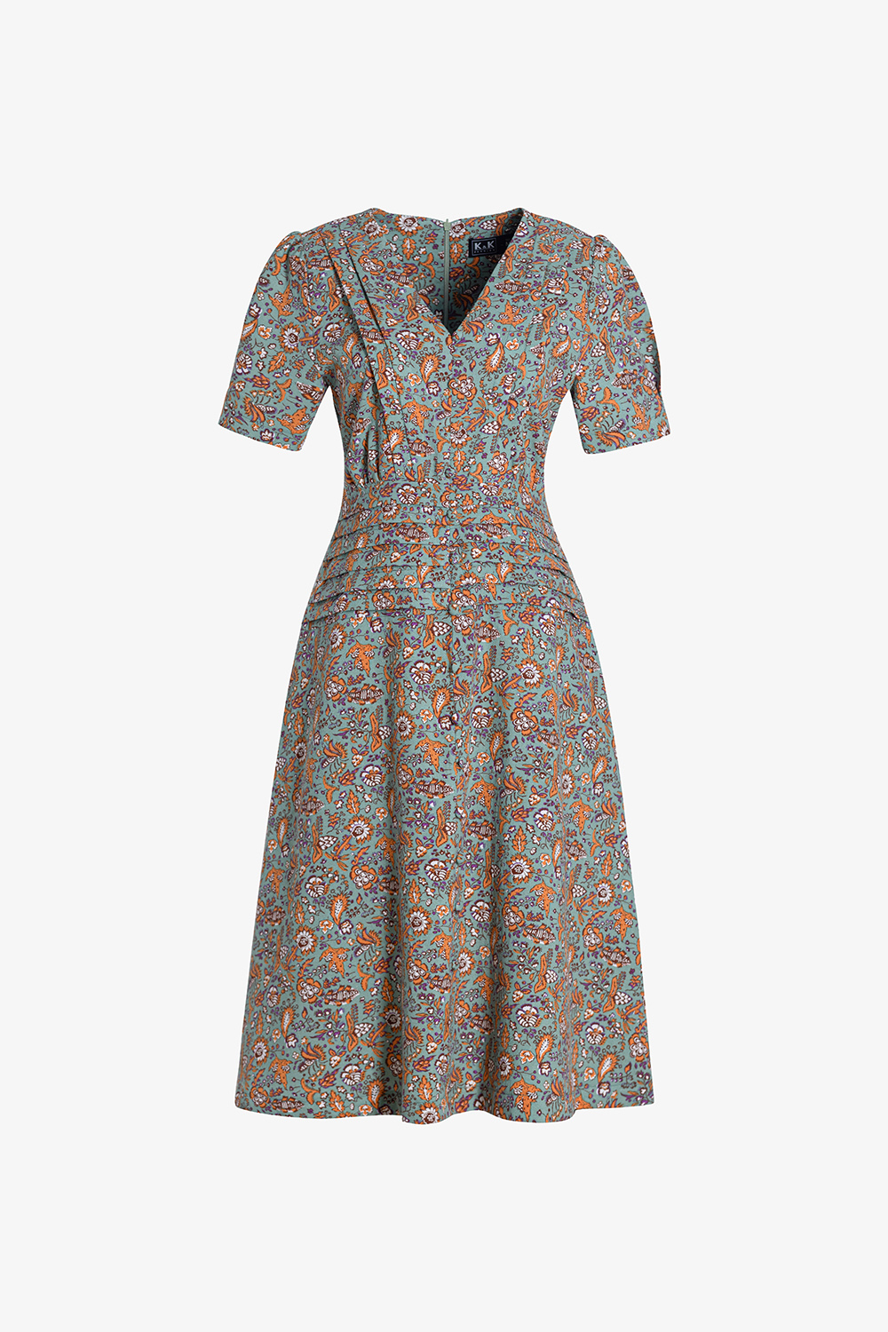 Đầm hoa công sở cổ V dáng xòe