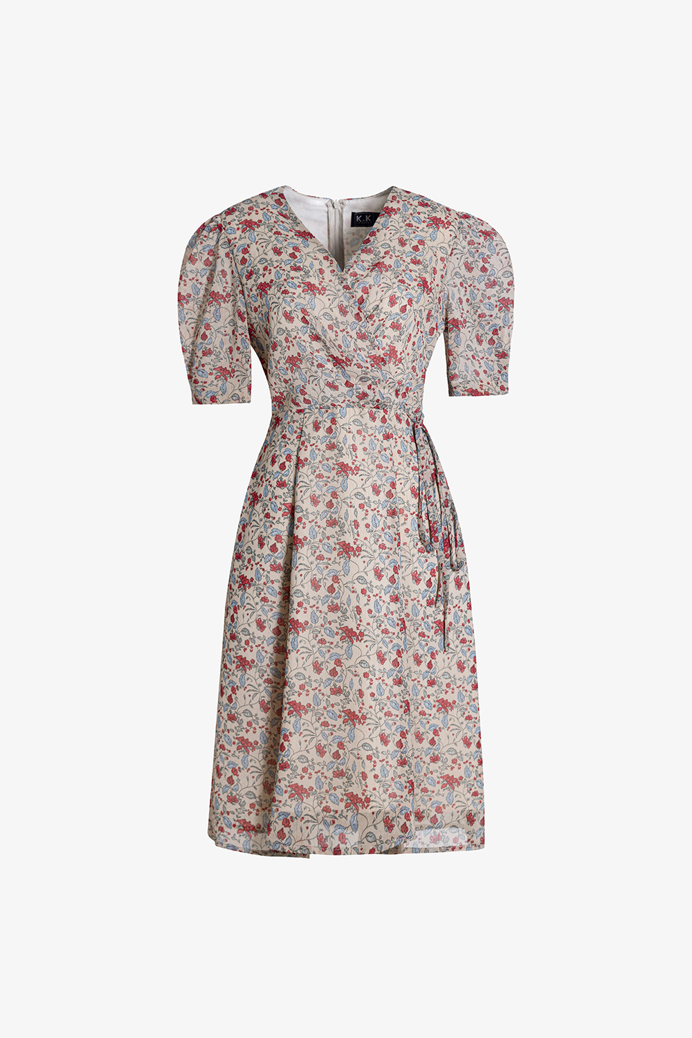 Đầm hoa dáng chữ A cổ V thắt nơ eo