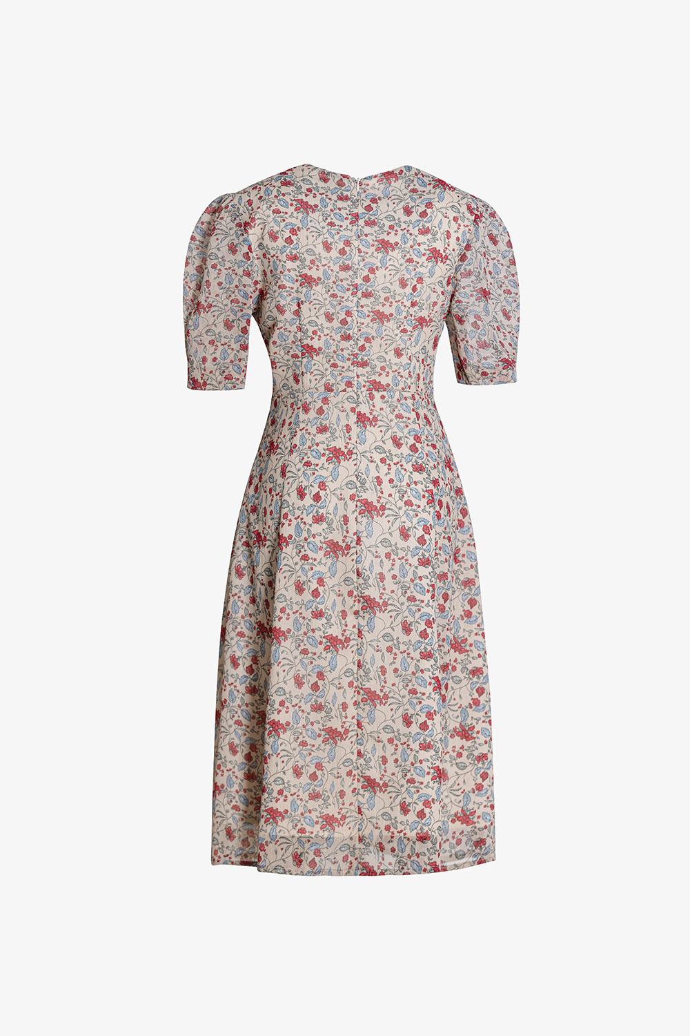 Đầm hoa dáng chữ A cổ V thắt nơ eo