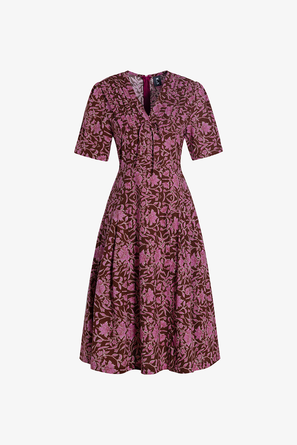 Đầm hoa công sở dáng xòe ngực xếp ly