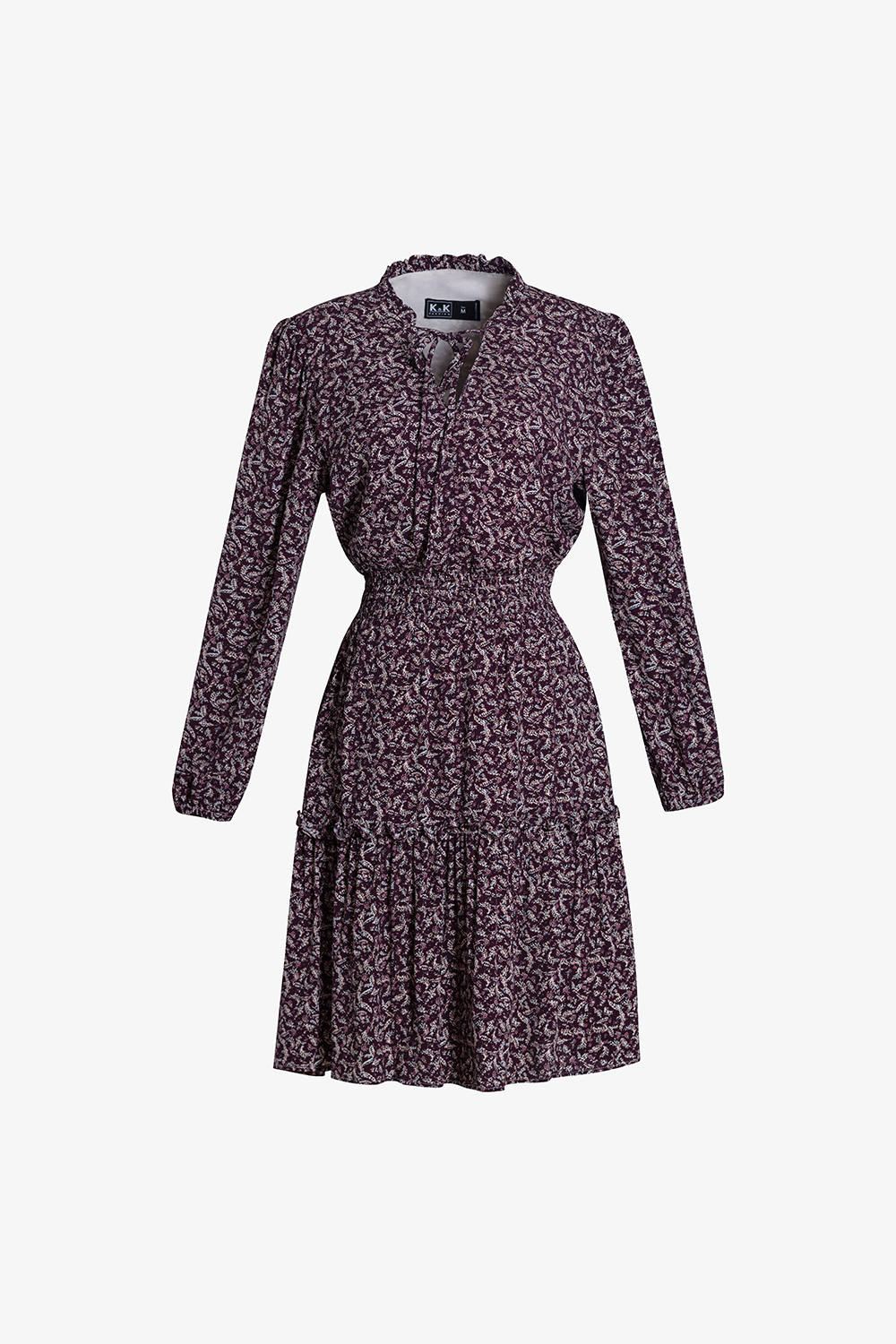 Đầm xòe họa tiết tay dài đuôi cá