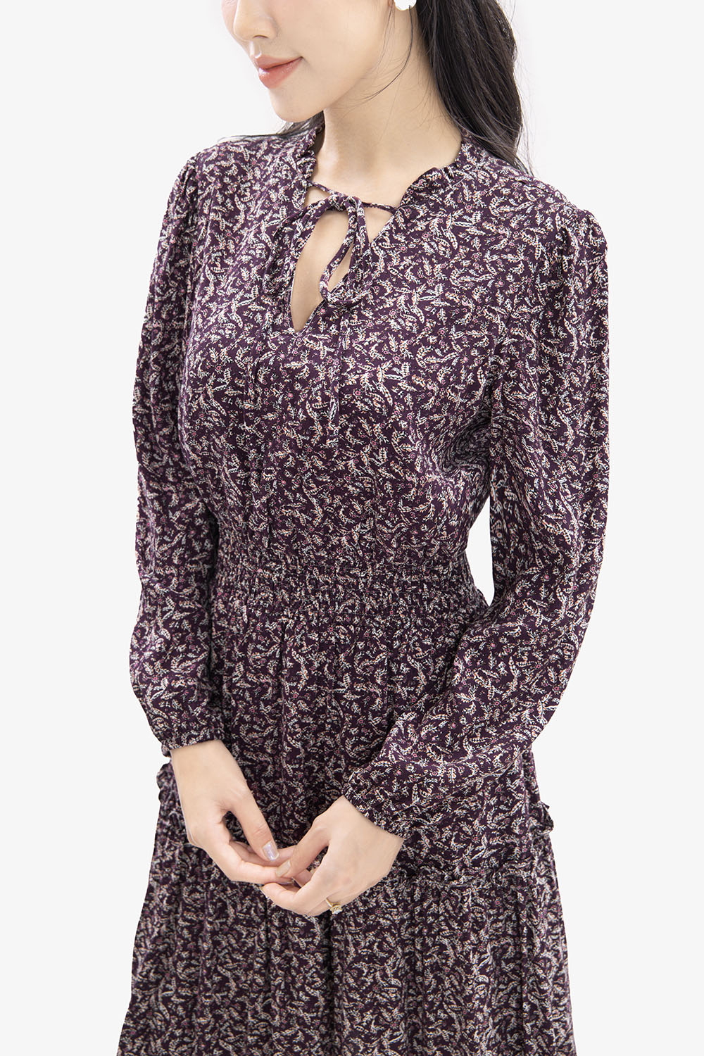 Đầm xòe họa tiết tay dài đuôi cá