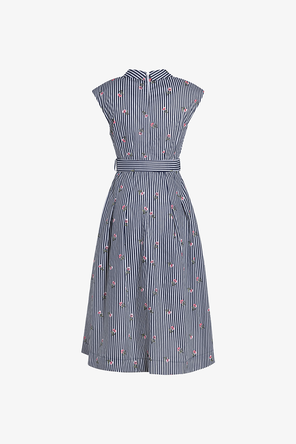 Đầm xòe hoa nhí kẻ sọc phối belt