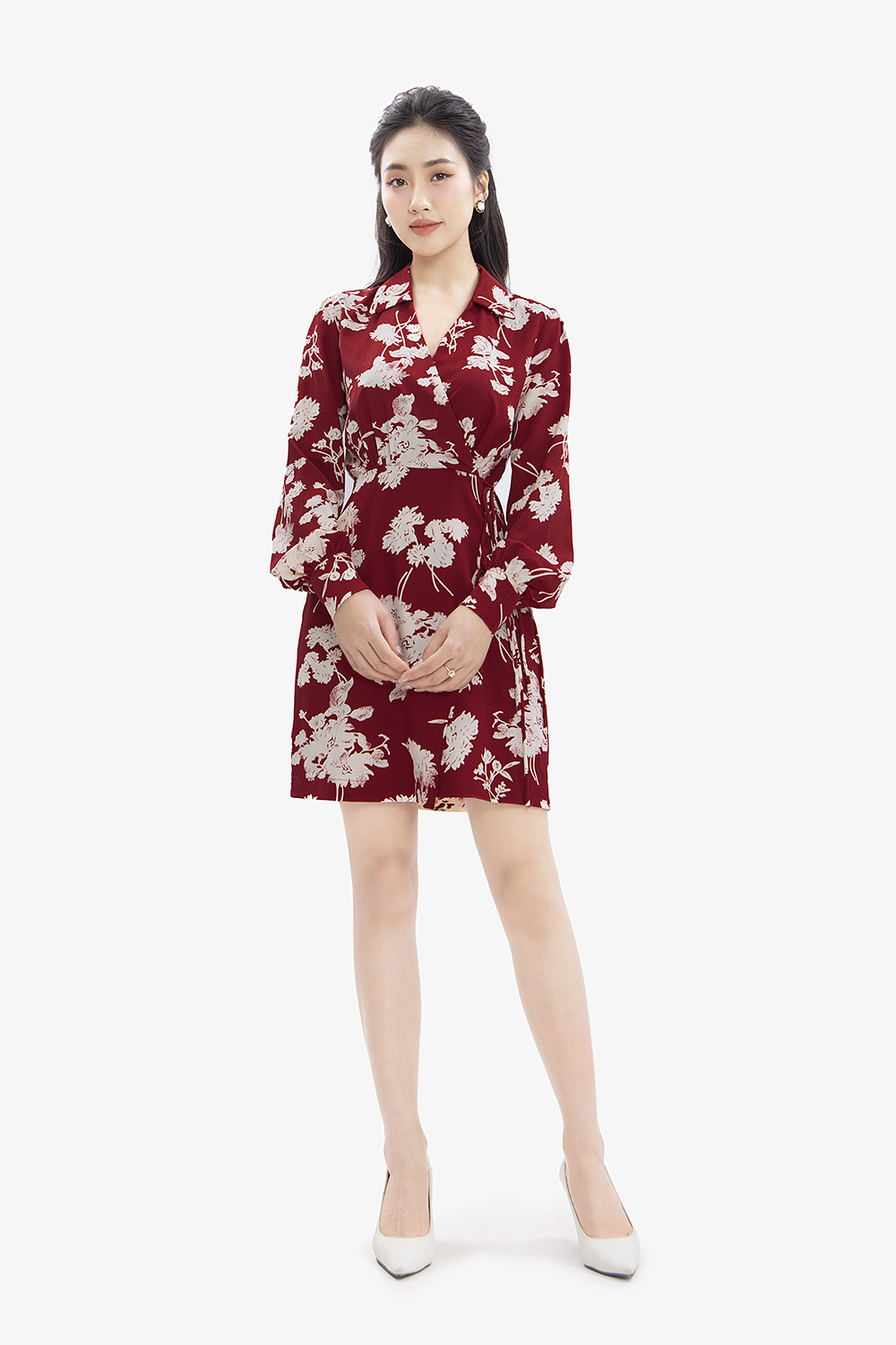 Đầm wrap dress họa tiết hoa tay dài