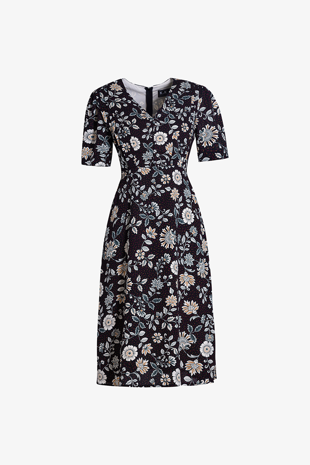 Đầm hoa chữ A công sở cổ chữ V