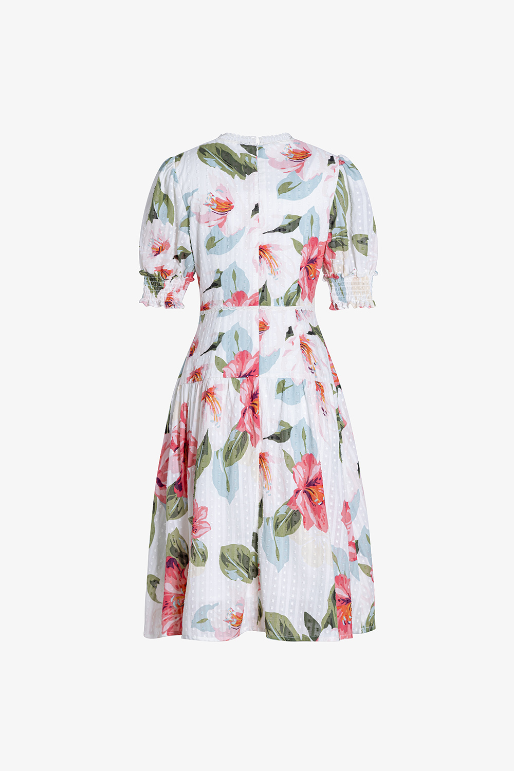 Đầm hoa dáng xòe tay phồng phối đăng ten