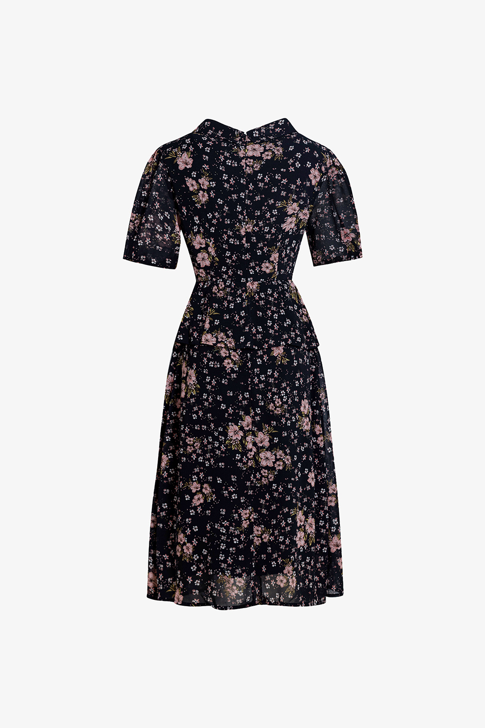 Đầm xòe peplum công sở họa tiết hoa