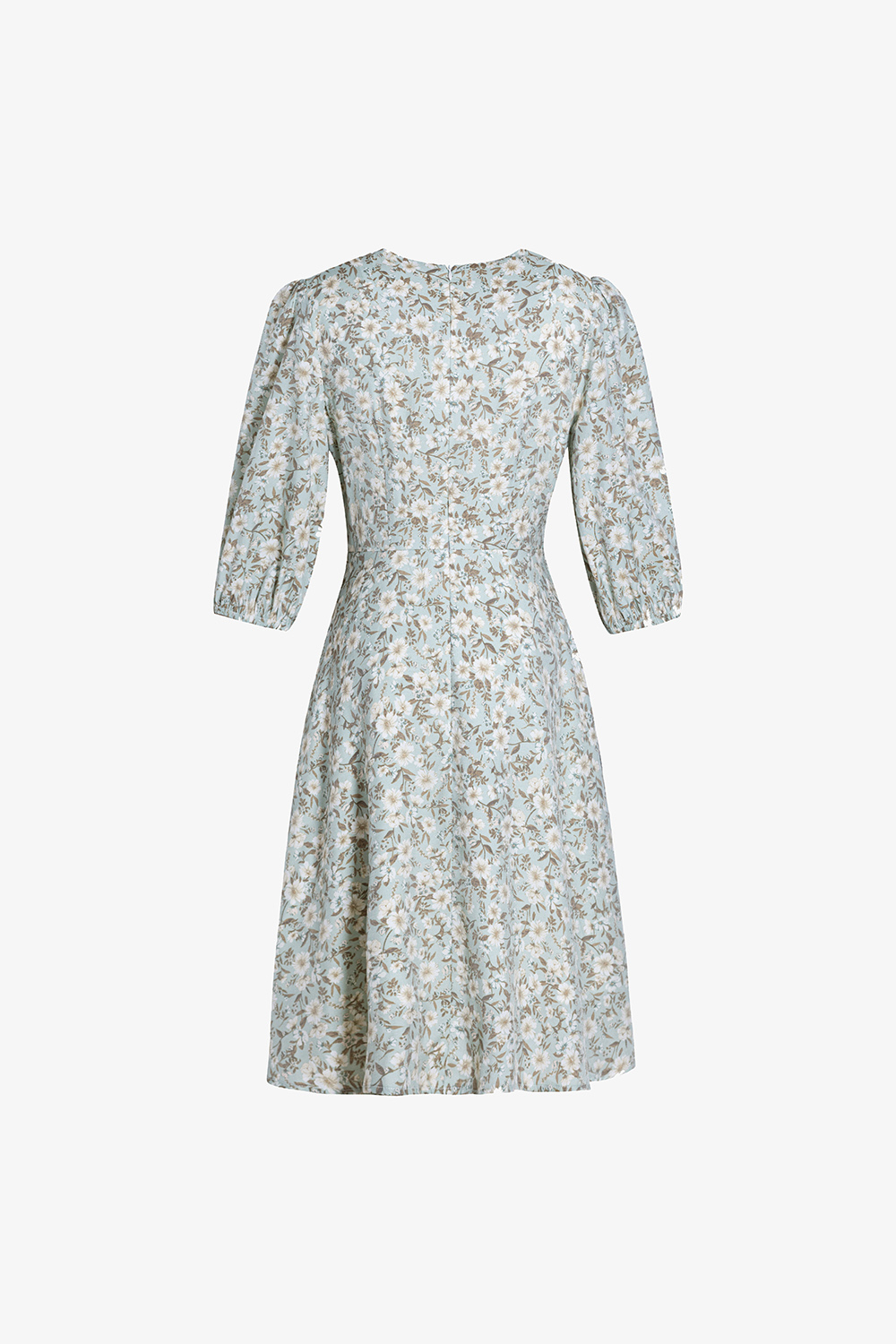 Đầm xòe hoa voan lụa tay lửng cổ tròn