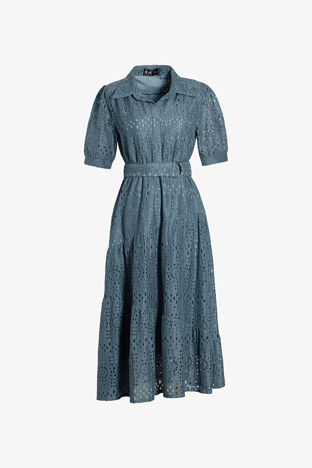 Đầm ren dáng xòe cổ sơ mi kèm thắt eo