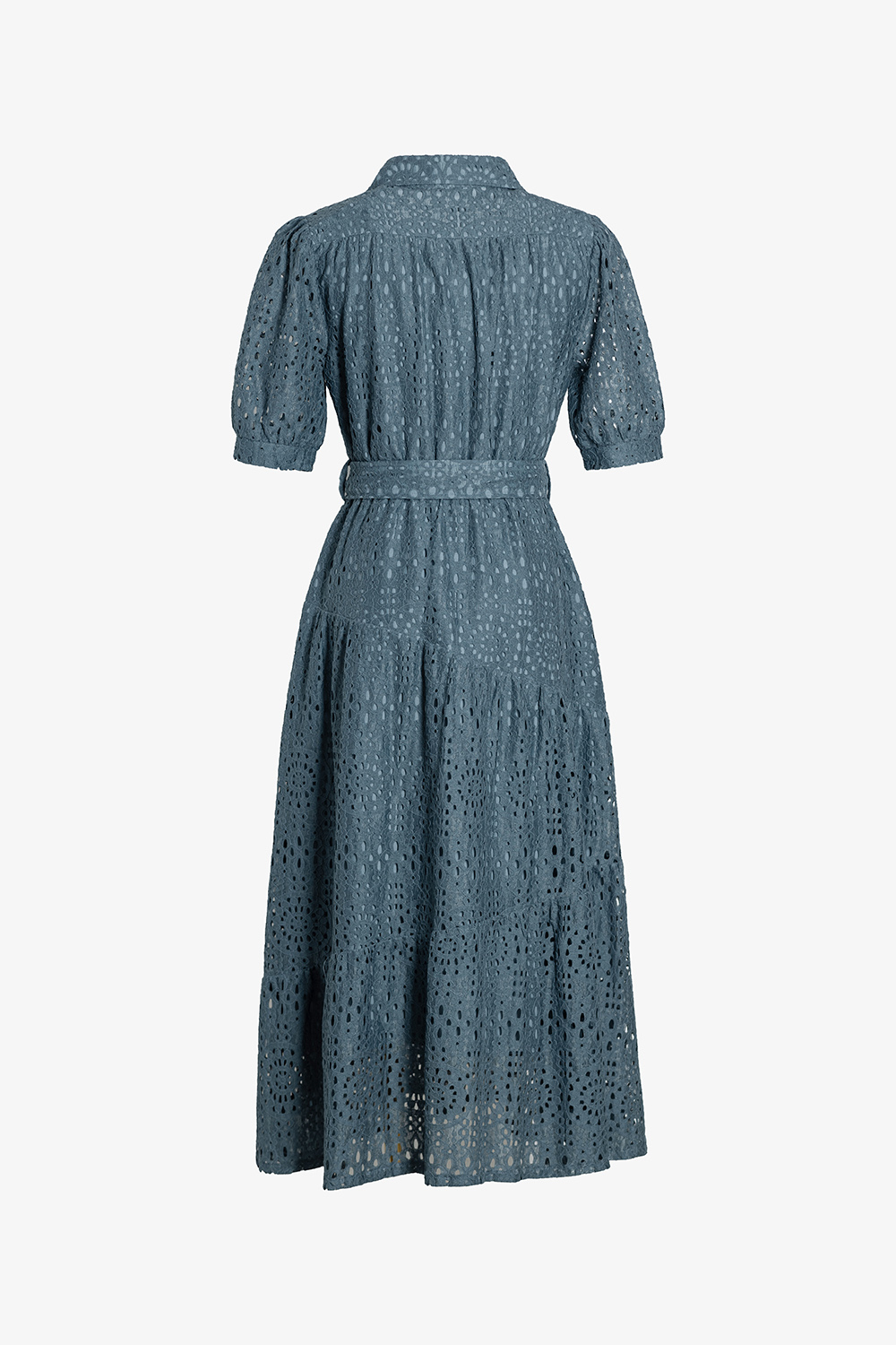 Đầm ren dáng xòe cổ sơ mi kèm thắt eo