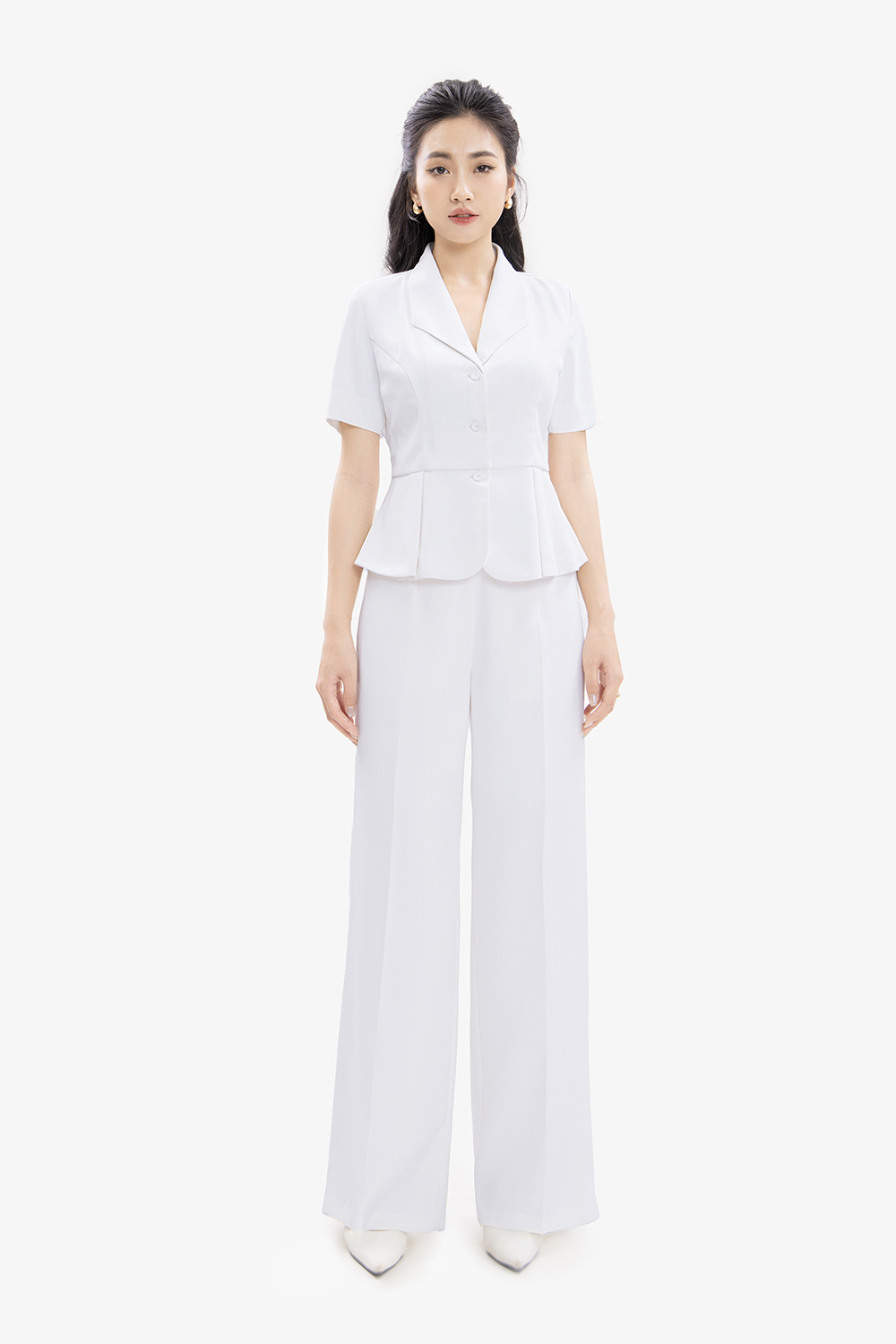 Áo peplum công sở nữ màu trắng tay ngắn