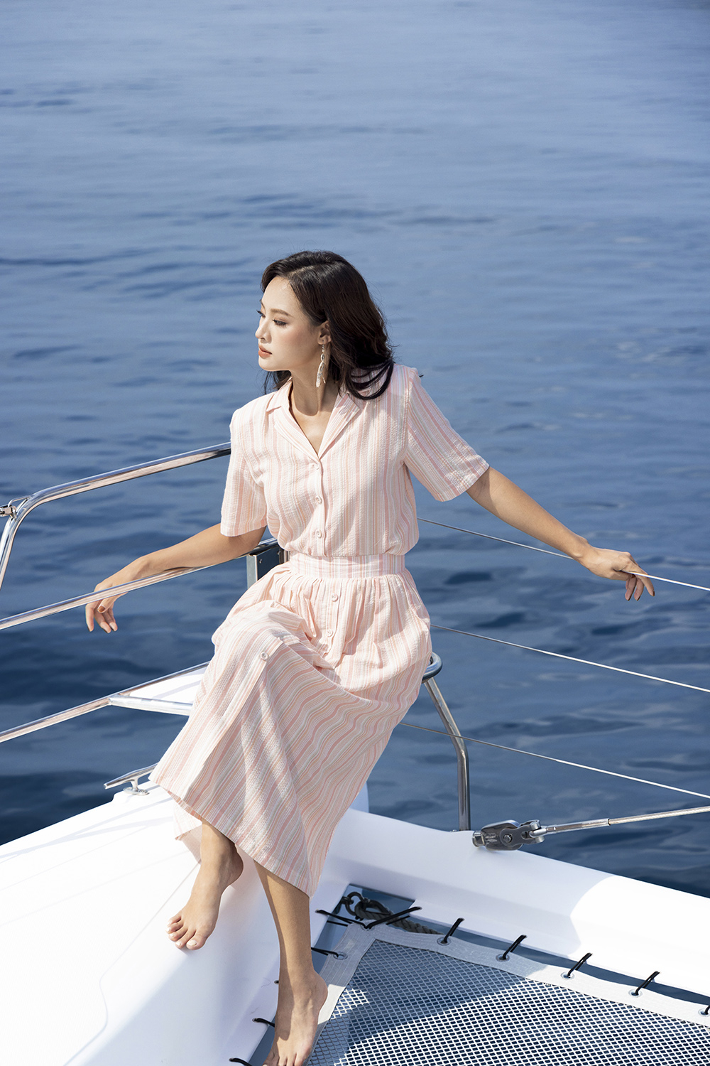 Chân váy dài dáng xòe họa tiết sọc