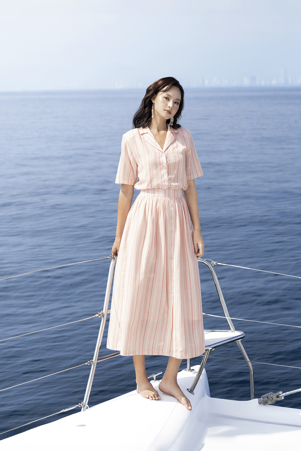 Chân váy dài dáng xòe họa tiết sọc