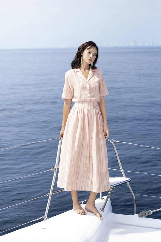 Áo sơ mi cổ đan tông họa tiết sọc ASM18-26