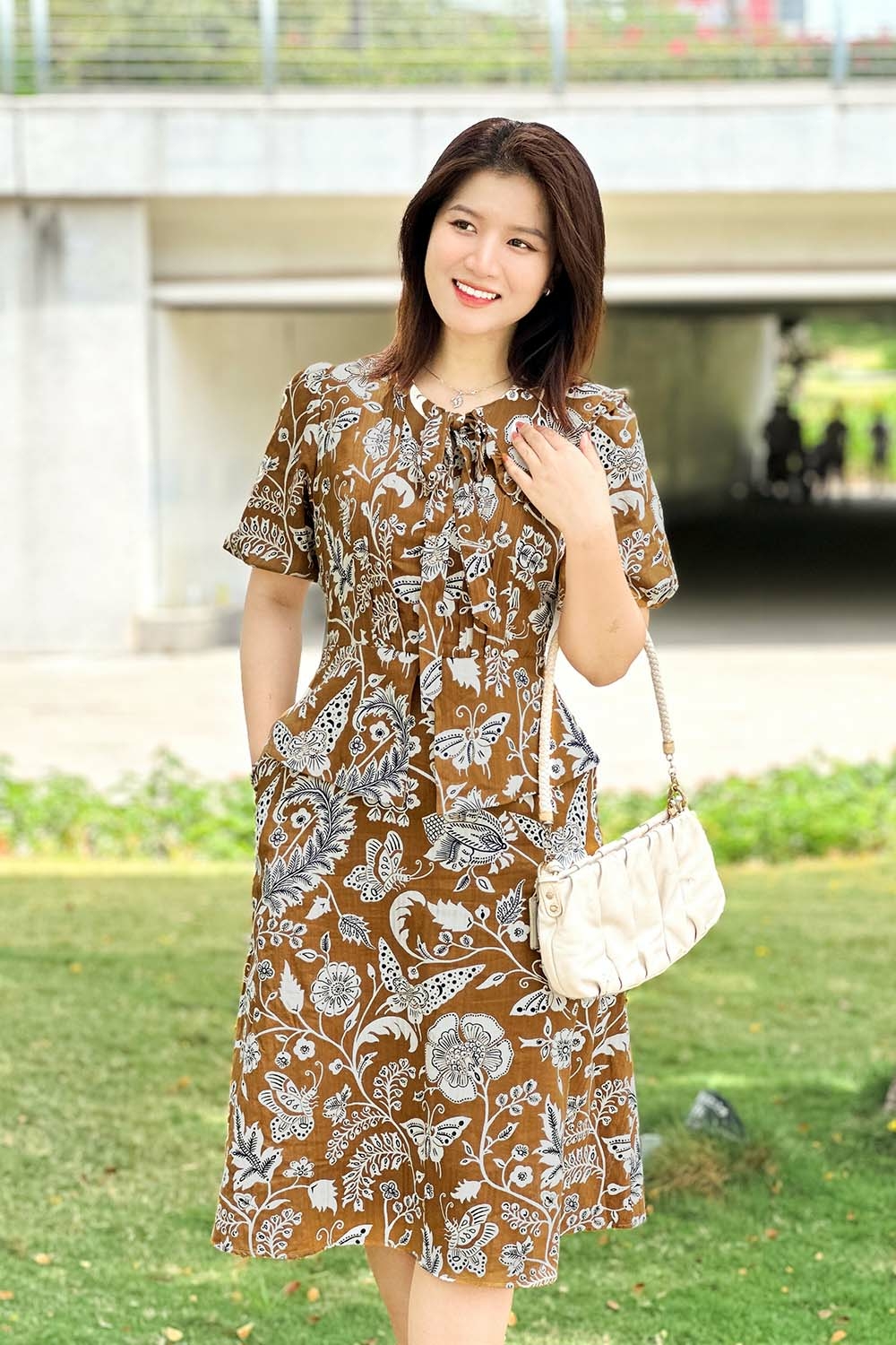 Đầm chữ A dáng peplum phối họa tiết HL27-22