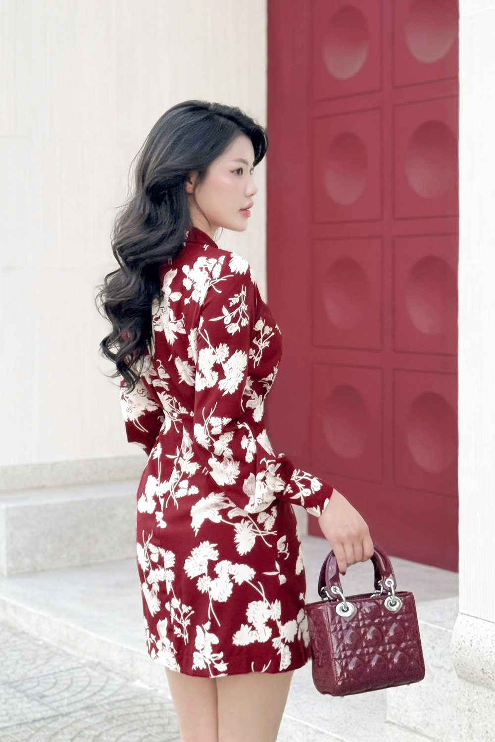 Đầm wrap dress họa tiết hoa tay dài