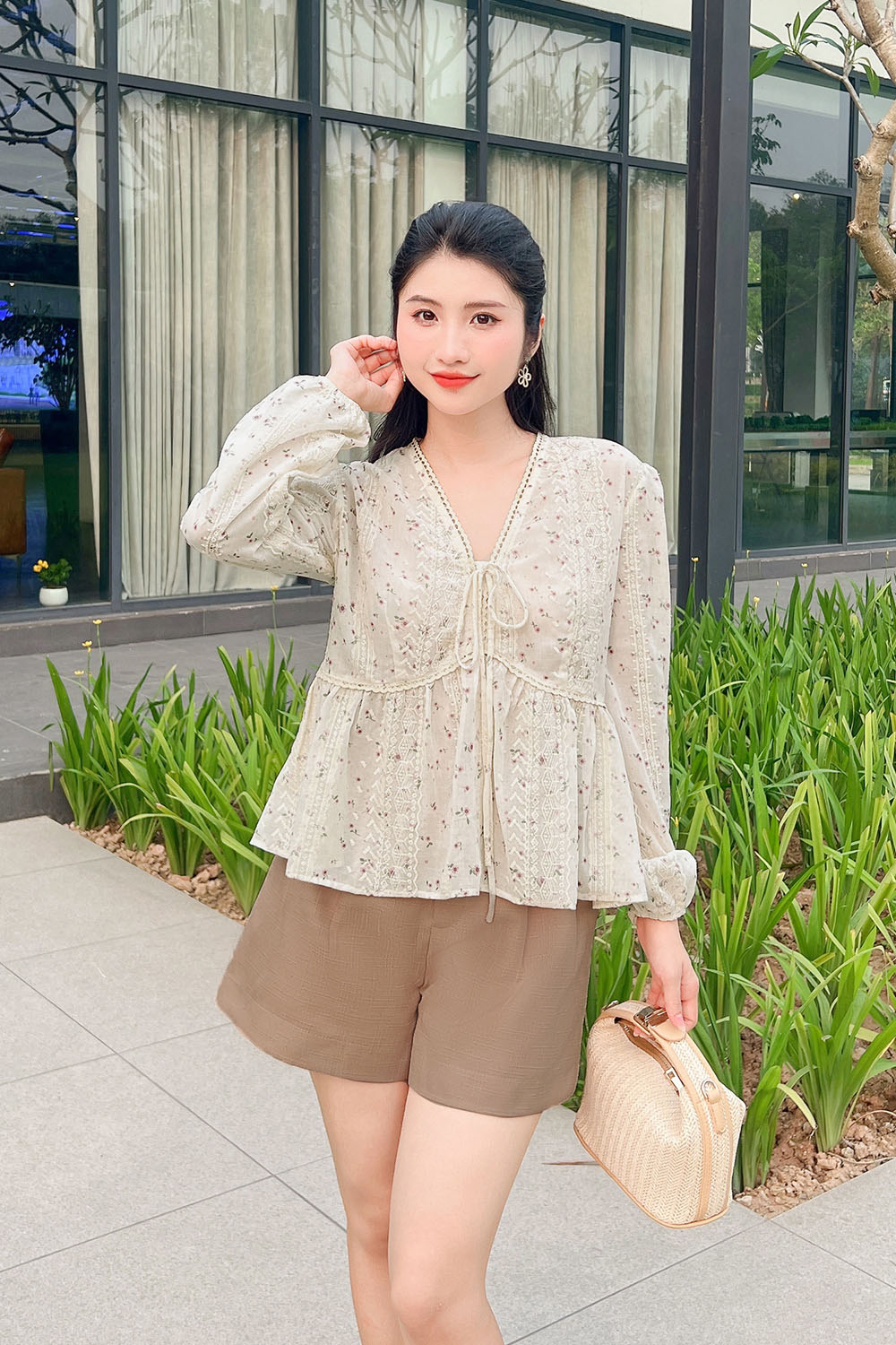 Áo babydoll hoa nhí tay dài trẻ trung ASM18-28