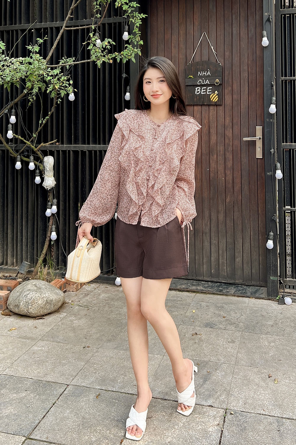 Áo kiểu nữ hoa nhí phối bèo