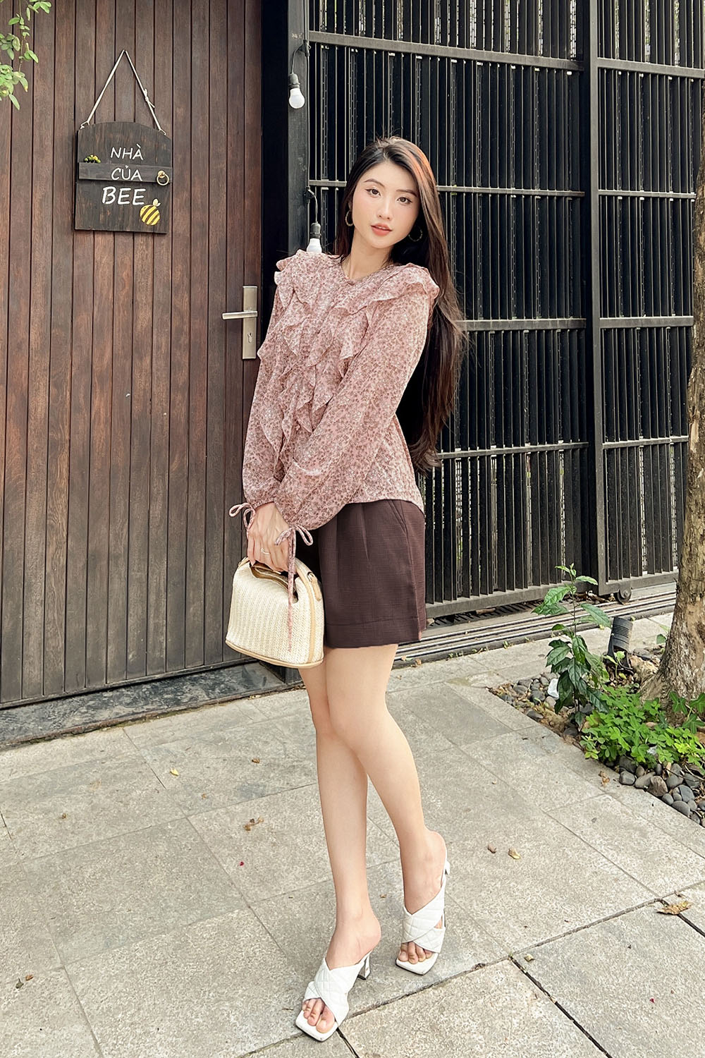 Áo kiểu nữ hoa nhí phối bèo