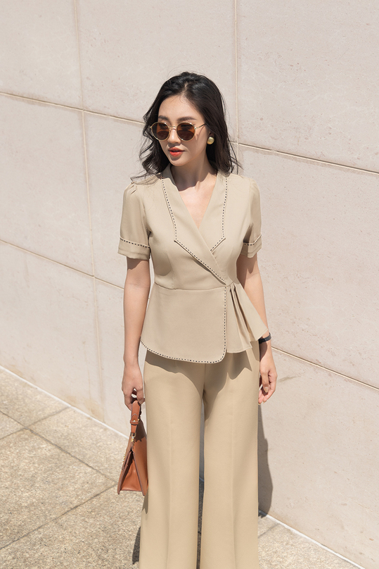 Áo kiểu nữ peplum xếp ly cách điệu ASM19-11