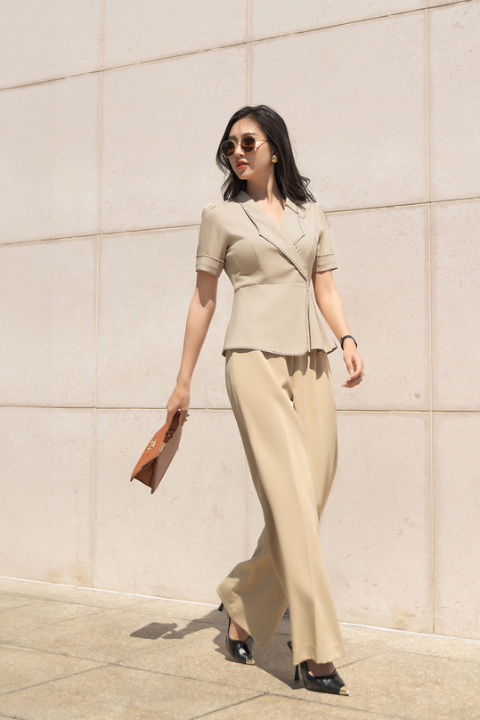 Áo công sở cổ đan tông viền chỉ thêu tay ASM19-11