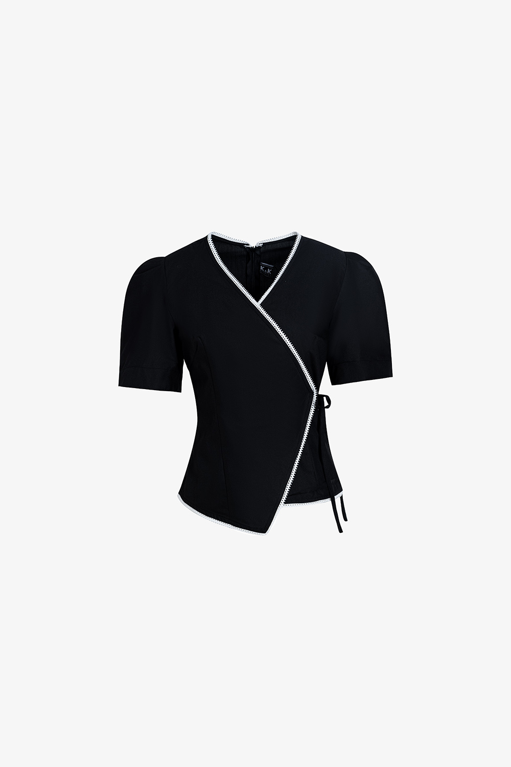 Áo kiểu nữ màu đen cổ V đắp chéo nơ eo