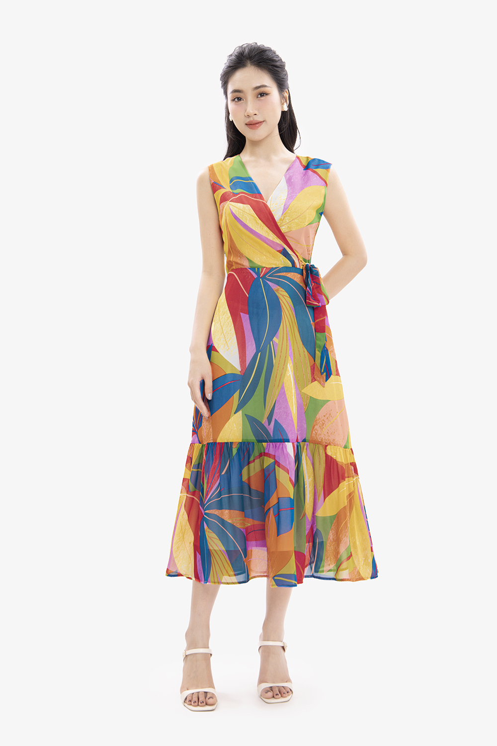 Đầm xòe dáng dài đuôi cá thắt nơ eo