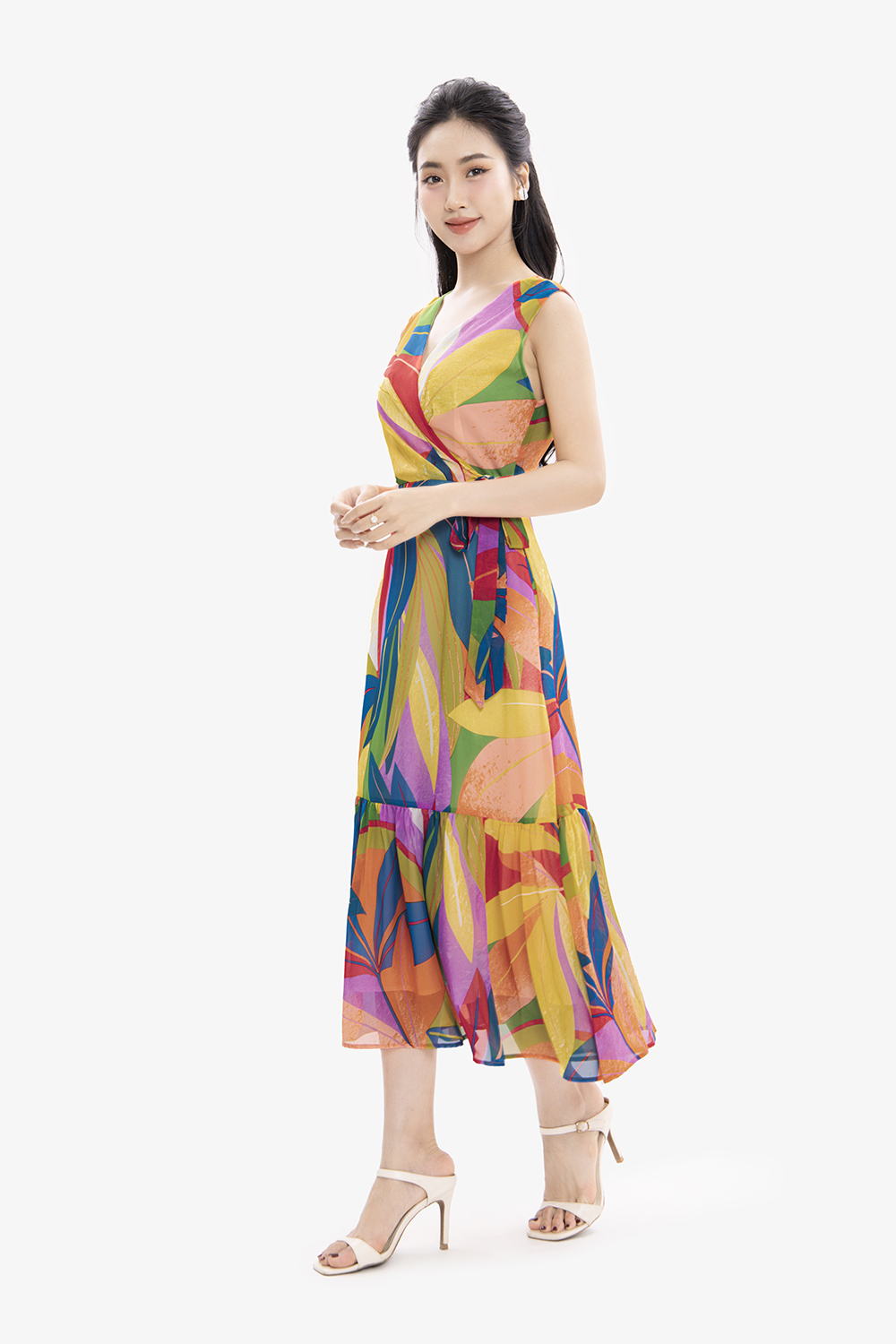 Đầm xòe dáng dài đuôi cá thắt nơ eo