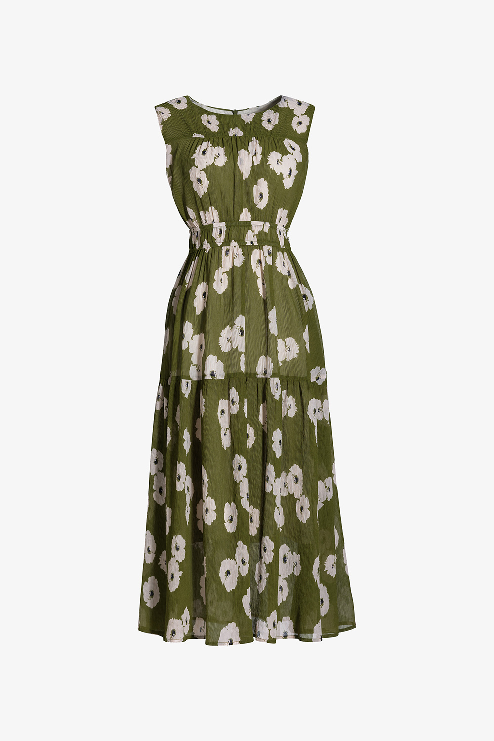 Đầm hoa dáng xòe dài sát nách nhún eo