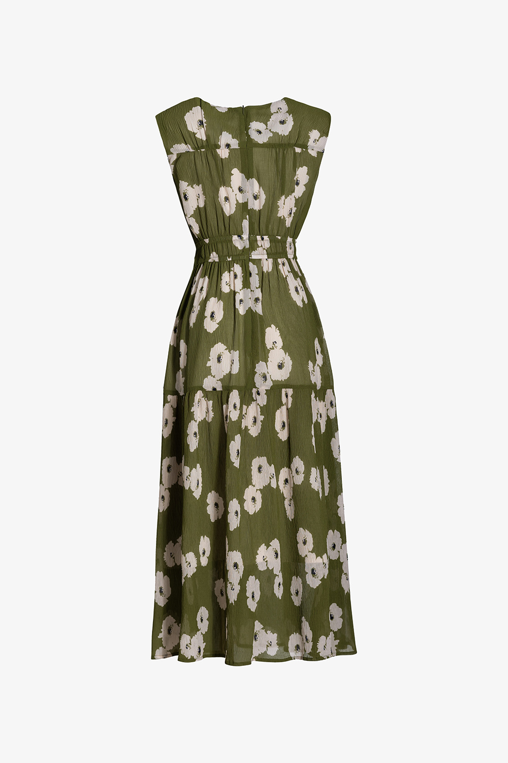 Đầm hoa dáng xòe dài sát nách nhún eo