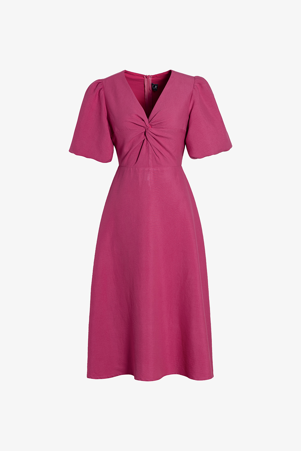 Đầm xòe chữ A màu hồng cổ V xoắn ngực