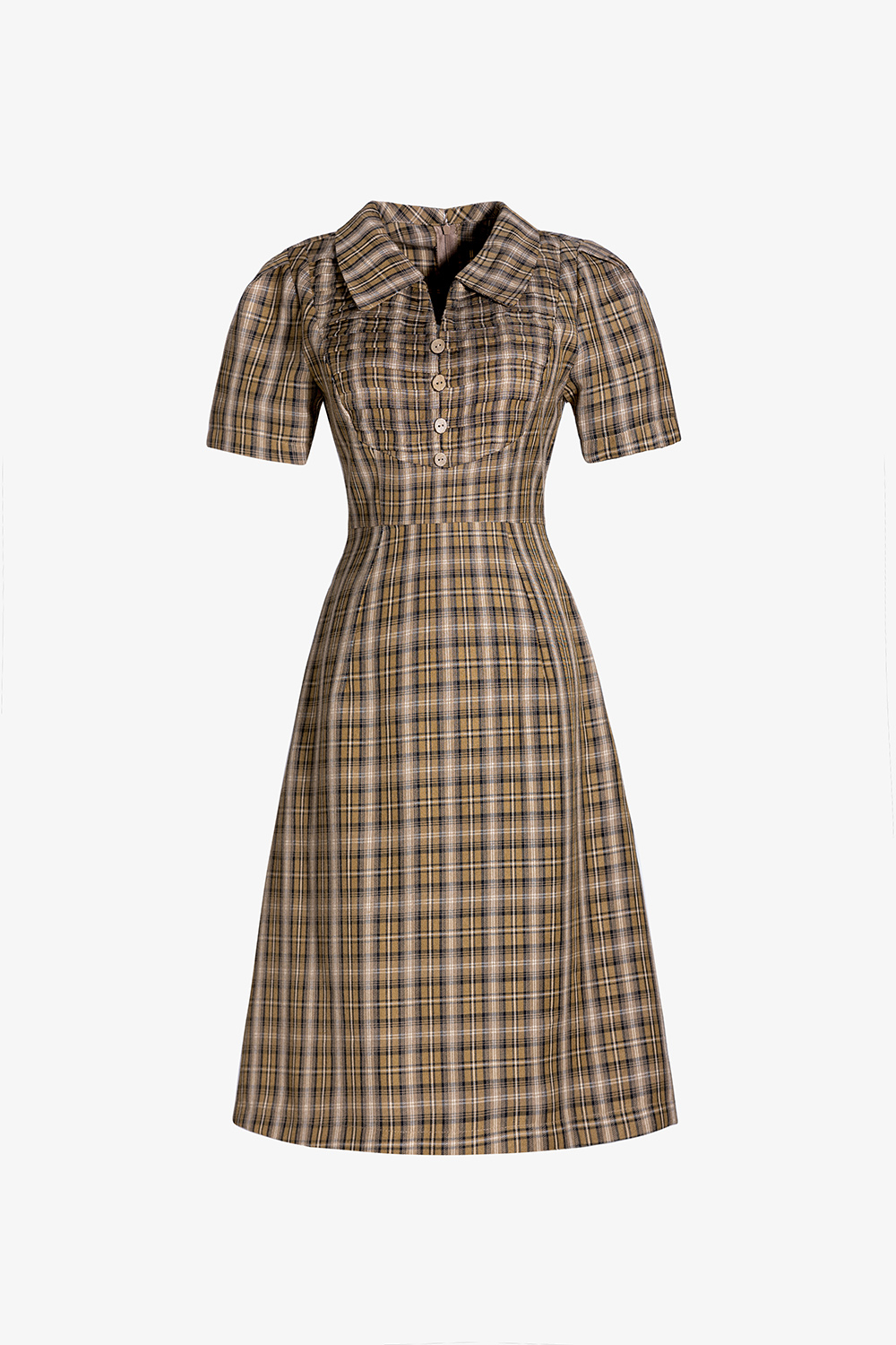 Đầm công sở caro chữ A cổ sơ mi