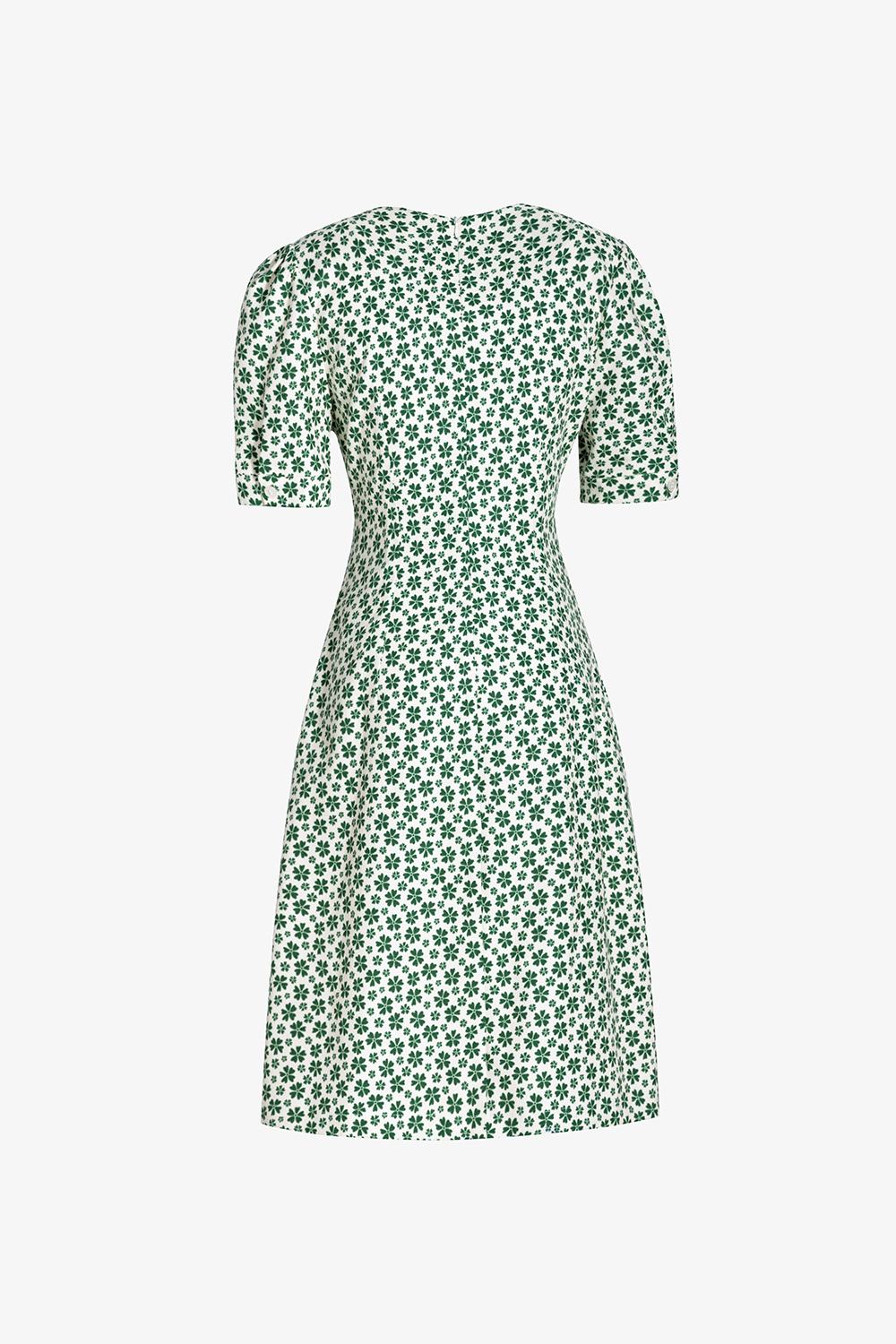 Đầm xòe chữ A họa tiết hoa xanh cổ V