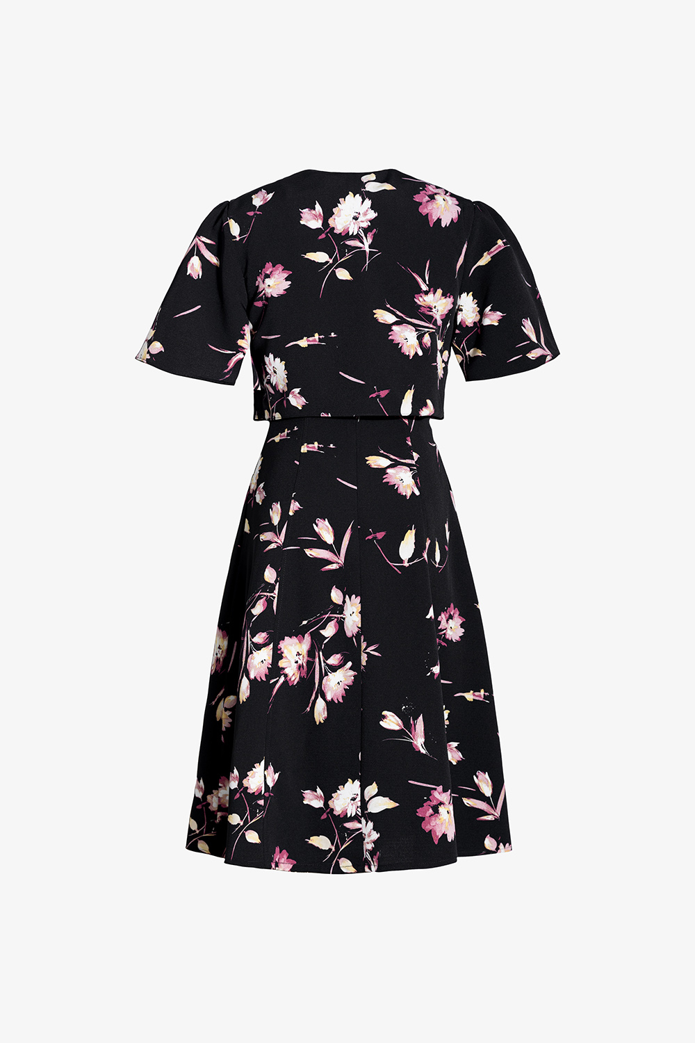 Đầm xòe hoa công sở phối áo khoác