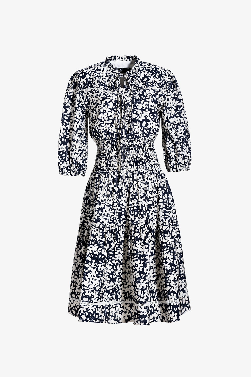 Đầm hoa công sở dáng xòe eo bo chun