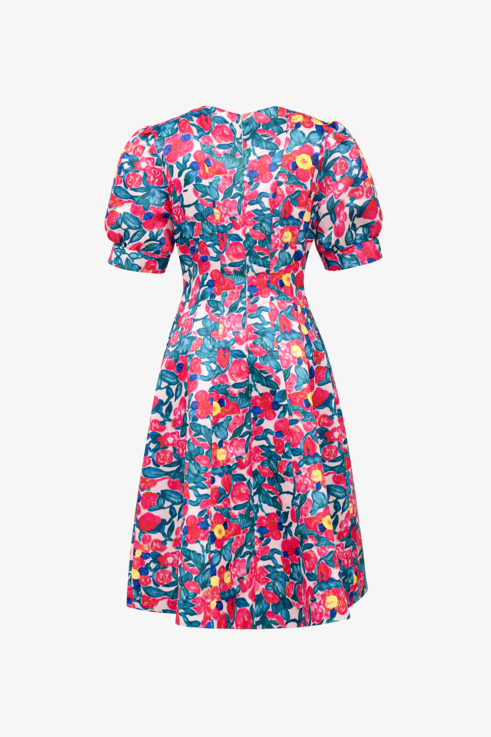 Đầm xòe họa tiết hoa tay phồng