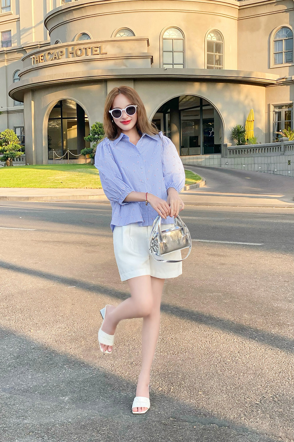 Áo sơ mi công sở nữ họa tiết tay phồng