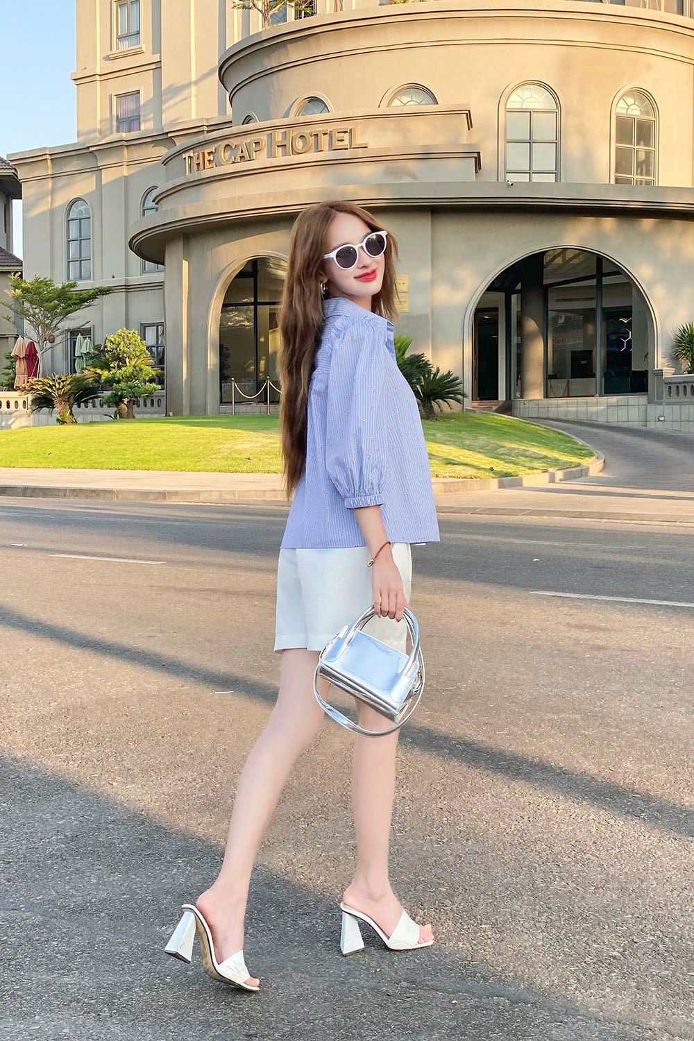 Áo sơ mi công sở nữ họa tiết tay phồng