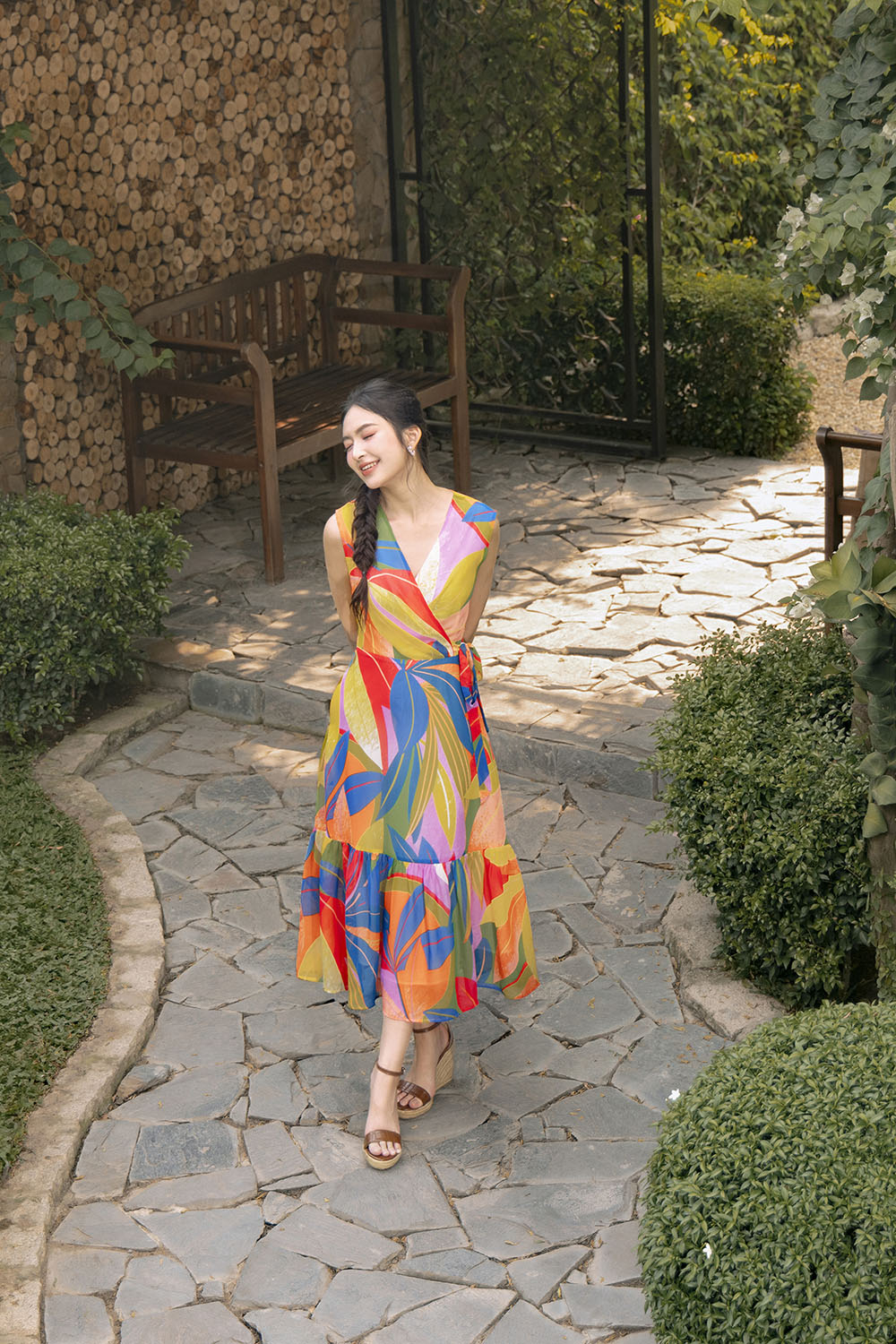 Đầm xòe dáng dài đuôi cá thắt nơ eo