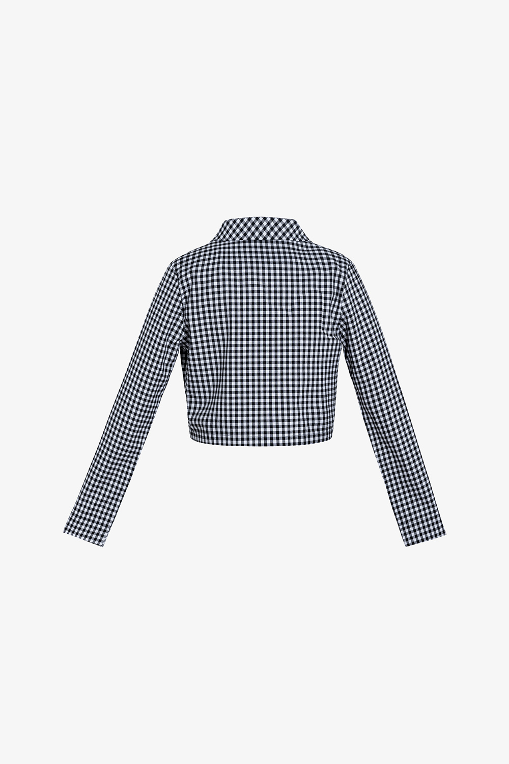 Áo kiểu nữ dáng ngắn họa tiết caro cổ đan tông