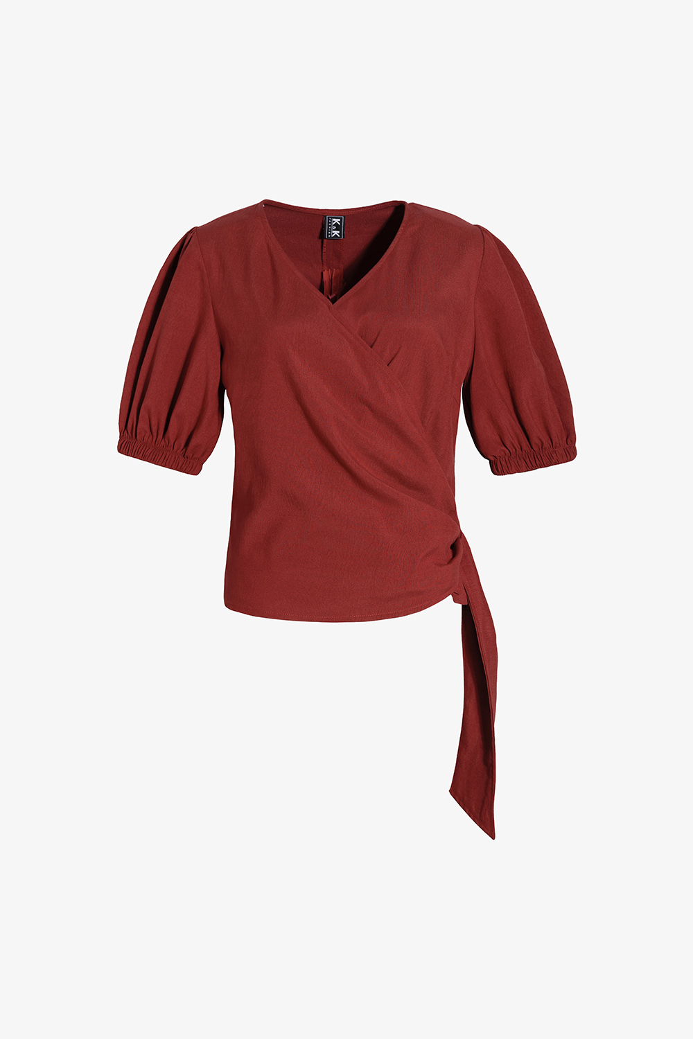 Áo kiểu nữ cổ đắp chéo màu đỏ tay lửng