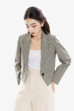 Áo khoác blazer nữ họa tiết caro dáng ngắn