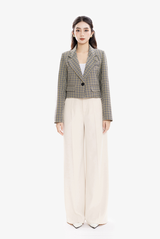 Áo khoác blazer nữ họa tiết caro dáng ngắn AK11-22