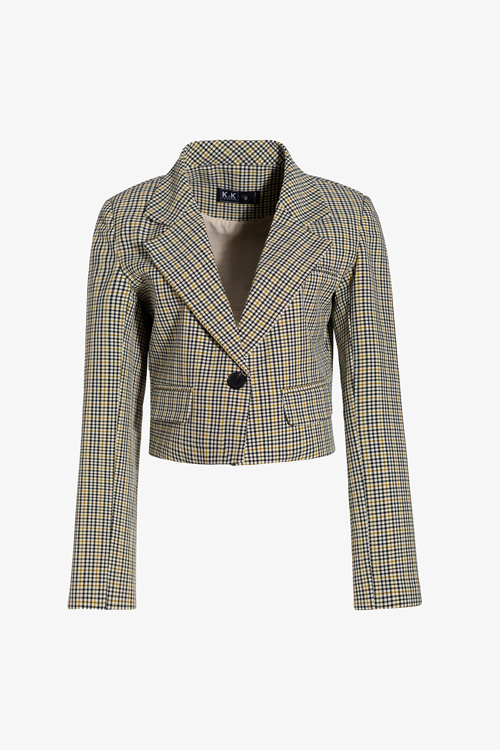 Áo khoác blazer nữ họa tiết caro dáng ngắn